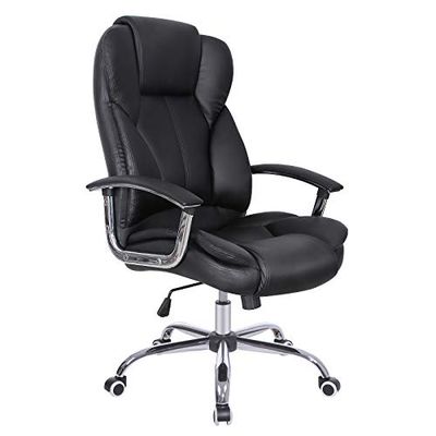 SONGMICS Fauteuil de Bureau, Large Assise rembourrée, avec Appui-tête, Hauteur réglable, Ergonomique, Noir, OBG57B