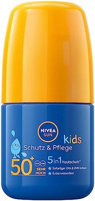 NIVEA SUN Barn skydd och vård solsparkcykel SPF 50 (50 ml), solskyddsmedel roll-on med SPF 50+, extra vattentät solmjölk för barn som praktisk scooter