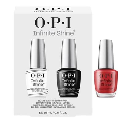 Lot OPI Infinite Shine - Duo Pack Base & Top Coat + Big Apple Red - Vernis à ongles effet gel, sans lampe, tenue jusqu'à 11 jours - 3x15ml