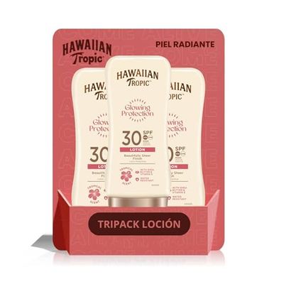 HAWAIIAN Tropic Satin Protection Ultra Radiance - Protezione solare Spf 30 protegge la pelle fragranza di frutta tropicale, crema, confezione da 3 x 180 ml, 540 ml