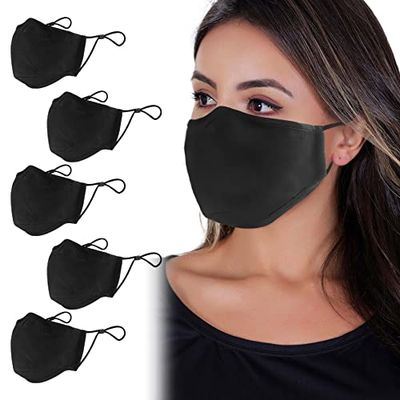 ANSTA Pack of 5 Fabric Masks, Reusable, Fabric Mask, High-Quality Face Mask, Washable, Face Cover with Breathable Comfort Loops, Reusable Cotton Face Mask for Unisex