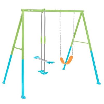 Intex 44120 - Altalena con Seggiolino e Dondolo, Acciaio, Verde e Azzurro, 249x249x203 cm