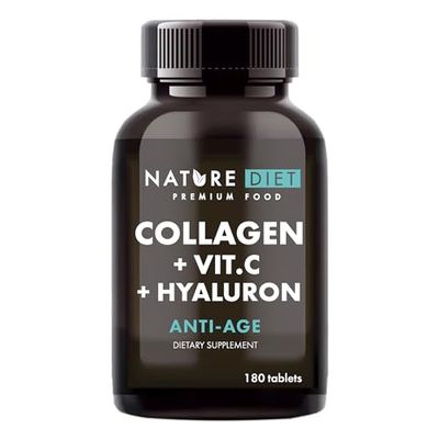 Nature Diet - Collagène avec acide hyaluronique et vitamine C, 180 comprimés, 500 mg | Anti-âge | Collagène hydrolysé