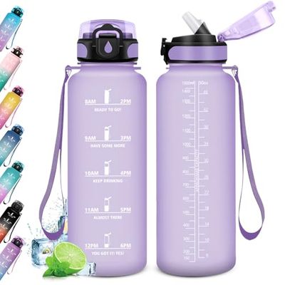 1,5 l vattenflaska med sugrör, vattenflaska med motiverande tid, återanvändbar, läckagesäker, vattenflaska för sport, gym, skola, gym, kontor, yoga
