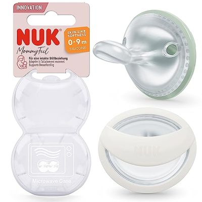 NUK MommyFeel Baby Dummy | 0-9 Months | Breastfeeding Friendly Soothers | BPA-Free Silicone | Mint & Off White | 2 Count