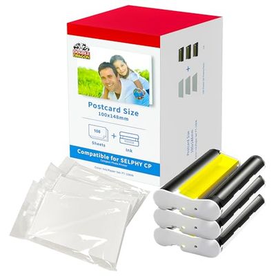 Double Dragon Replacement for Canon Selphy CP1300 KP-108IN Ink and Photo Paper Set | for CP Printer CP1500 CP1300 CP1200 CP1000 CP910, 3115B001(AA), 3 Color Ink Cassette + 108 Sheet Paper 100 x 148mm