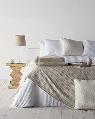 VIALMAN Foulard Toscane 5 | Canapé Plaid | Couette Multi-usages | Taille 230x260cm | Couette Beige