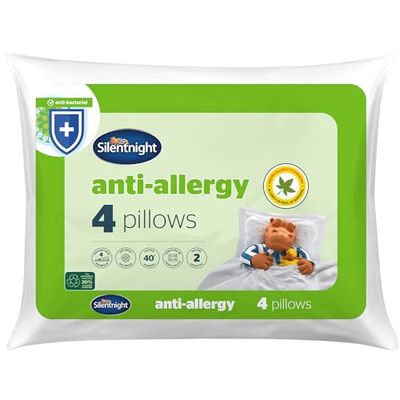 Silentnight Anti Allergy Firm Pillows 4 Pack – Firm Support Pillows with Fibre Core Ideal for Side Sleepers and Neck and Shoulder Pain Relief – Hypoallergenic – Pack of 4, White