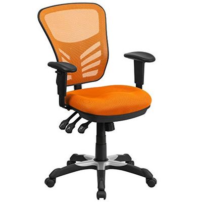 Flash Furniture Nicholas Mid-Back Oranje Mesh Multifunctionele Executive Swivel Ergonomische bureaustoel met verstelbare armen