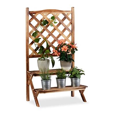Relaxdays Etagère à fleurs Treillis bois escalier plantes échelle étagère plantes Grille 2 marches, brûlé