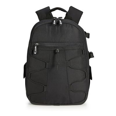 Amazon Basics Mochila para câmara de grande capacidade com acolchoado interno para DSLR e acessórios, impermeável e resistente a impactos, 30 x 15 x 37 cm, preto, sólido