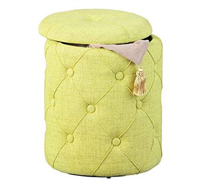 Inter Link Poef van gele quiltstof, 34 x 34 x 40 cm