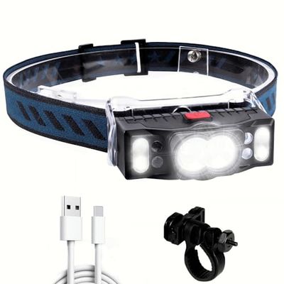 LETOUR Strålkastarlampa, pannlampa, LED, pannlampor, USB, 7 lägen, LED-pannlampa, uppladdningsbar med rött ljus, pannlampa, LED, uppladdningsbar för jogging, fiske, camping, cykling