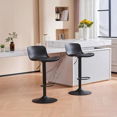 YOUNIKE Tabourets de Bar Lot de 2 Chaise de Cuisine Siège Pivotant à Hauteur Réglable Matelassé en PU avec Dossier et Repose-Pieds Salle à Manger Comptoir Noir