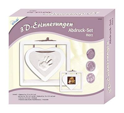 MAMMUT 129023-3D herinneringen afdrukset hart, complete set met houten frame (MDF), 1 sierband, 1 stuk. Modelleermassa en 1 houten roller, creatieve set voor jonge ouders