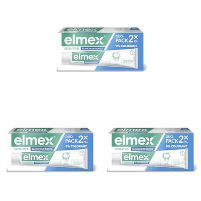 ELMEX - Dentifrice Elmex Sensitive Blancheur Douce 0% Colorants - Dents Sensibles, Gencives Douloureuses, Protection de l'Email - 2 x 75 ml (Lot de 3)