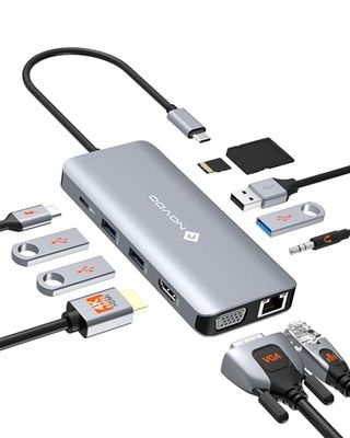 NOVOO 11 in 1 Docking Station USB C, Multiporta Hub con HDMI 4K@60Hz, VGA, Ethernet 1Gbps, 4 Porte USB-A, Lettore SD/TF, Jack Audio 3,5 mm - Compatibile con MacBook, Dell, HP, Lenovo ThinkPad