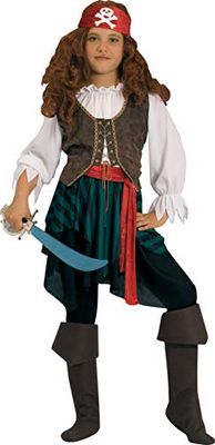 Ciao Piratessa dei Caraibi Costume Bambina con Spada (Taglia 5-7 Anni), Marrone/Rosso/Nero, Unisex Kids
