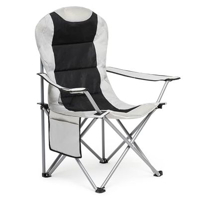 Mondeer Chaise de Camping, Chaises Pliables, Chaise de Plage avec Porte-Gobelet et Poche de Côté pour Extérieur Jardin Plage, Charge Maximale de 120 kg, Gris Clair