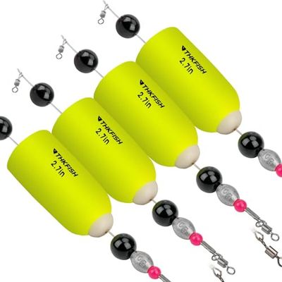 THKFISH Dobbers, hengeldobbers, set van 4 stalen dobbers, snoek, forel, dobbers, verzwaarde knallende vlotters, 4 stuks (geel, 6 cm)
