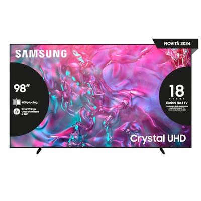 Samsung Smart TV 98" UE98DU9070UXZT, Crystal UHD 4K, Motion Xcelerator 120Hz, Airslim Design, DVBT-2, Q-Symphony & Adaptive Sound, Integrato con Bixby, comp con Alexa e Google Assistant, Black 2024