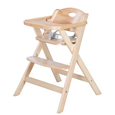 roba Chaise Haute Pliable en Bois Fold Up Smart - Chaise d'Alimentation peu Encombrante + Plateau Repas Détachable - Supporte 15 kg - Bois Naturel