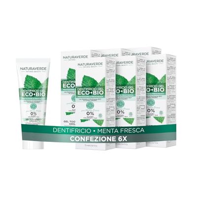 Naturaverde | BIO - Dentifricio ECO BIO Protezione & Freschezza, con Estratto di Echinacea e Licheni Islandici, 0% Fluoro, 6 x 75ml