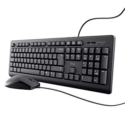 Trust Taro Wired Keyboard and Mouse Bundle - QWERTY Spanish Layout, 1.8m Cable, USB Connection, Spill-Resistant Keyboard, Windows Mac PC Laptop, Black