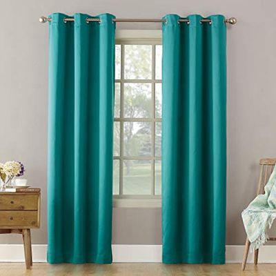 Sun Zero Becca Energy Efficient Eyelet Curtains, Navy Blue, 40" x 95"