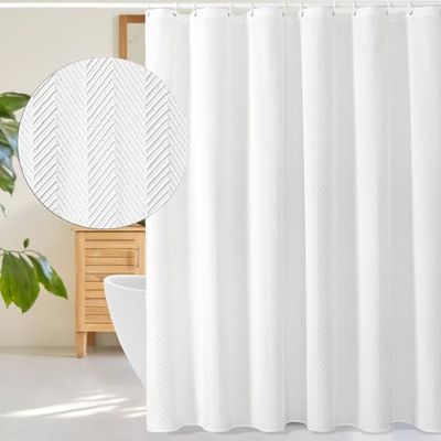Gibelle Rideau de Douche Blanc en Tissu Doux texturé à Chevrons en Tissu Doux avec Crochets pour décoration de Salle de Bain Moderne – 183 x 183 cm