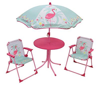 FUN HOUSE 713088 FLAMANT rosa trädgårdsalong med 1 bord, 2 fällbara stolar och 1 parasoll för barn