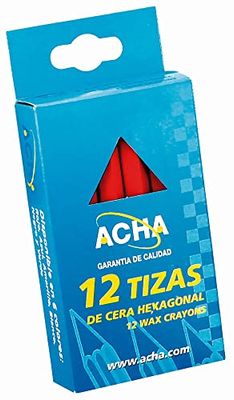 Acha ROJO - Paquete 12 Tizas Cera Hexag. Marca Cualquier Superficie "Acha" (12)