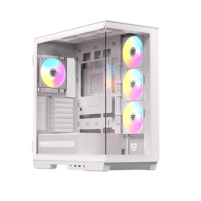 Nfortec Ursa ATX A-RGB Torre PC Gaming, doppio vetro con cerniera, alte prestazioni, compatibilità con E-ATX/ATX/Micro-ATX/ITX, 4 ventole A-RGB pre-installate, colore bianco