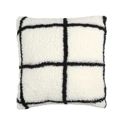 HOME DECO FACTORY, TX0106, Mjuk Sherpa-kudde med svarta och vita rutor, modern och elegant design, perfekt för soffa eller säng, avtagbart överdrag, 40x40 cm, vit och svart