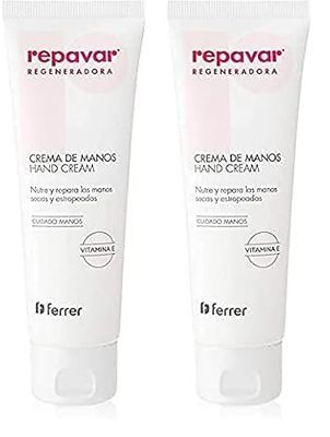 Repavar - Crème pour les Mains à la Rose Musquée, à l'Acide Hyaluronique et au Collagène - Enrichie en Vitamine E et en Glycérine - Répare, Hydrate et Régénère les Mains Sèches et Gercées - 75 ml