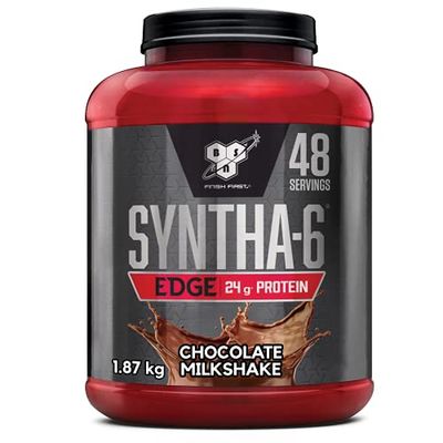 BSN Syntha 6 Edge poudre protéinée pauvre en glucides & sucre, avec isolat de protéines de lactosérum et BCAA, complément pour prise de masse musculaire, saveur milkshake chocolat, 48 doses, 1,87 kg