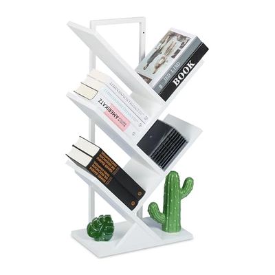 Relaxdays Petite bibliothèque prenant la Forme d'un Arbre, Plusieurs Branches, H x L x P : 71 x 40 x 21,5 cm, Blanche