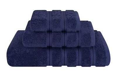 American Soft Linen Premium - Juego de 3 Toallas, 1 Toalla de baño, 1 de Mano y 1 Facial, 100% algodón Turco, para baño, Color Azul Marino