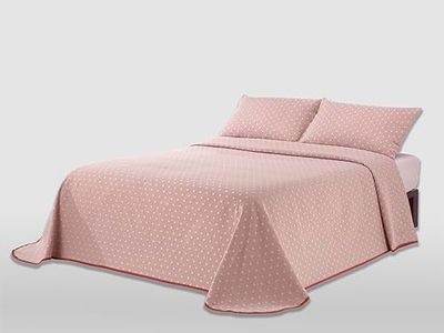 MANTAS MORA - Copriletto jacquard cotone riciclato combinato naturale leggero e traspirante, design N14, 235 x 270 cm, rosa