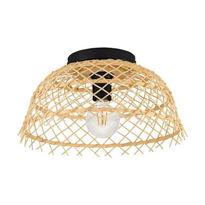 Eglo Luminaire plafonnier Ausnby, lampe de plafond tressé au style bohème et nature, lampe de salon en rotin et bois, douille E27
