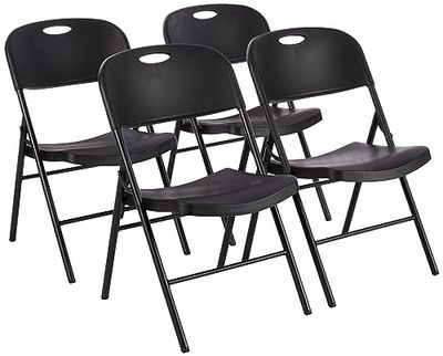 Amazon Basics Lot de 4 chaises pliantes en plastique et métal pour camping, cuisine, intérieur et extérieur, noir, jusqu'à 158 kg