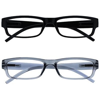 OPULIZE Occhiali Da Lettura Nero E Grigio Leggero Comodo Lettori Valore 2 Pacco Uomo Donna RR32-17 +3,50