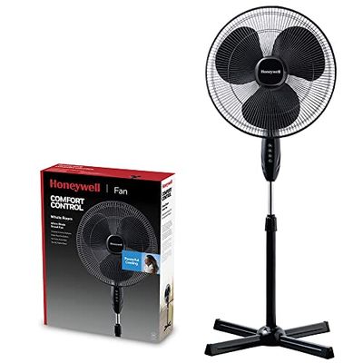 Honeywell Comfort Control-statiefventilator voor de hele kamer (3 snelheden, oscillatie van 90°, in hoogte verstelbaar, ventilatorblad van 40 cm, montage zonder gereedschap) HSF1630