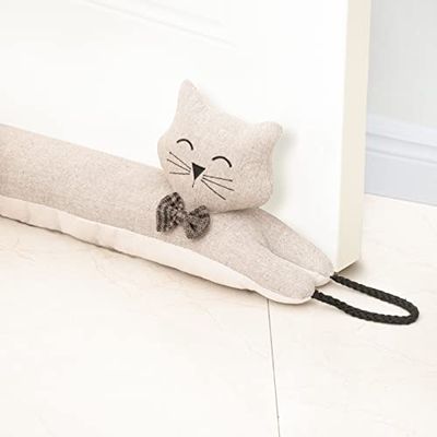 Marwood Boudin de Porte décoratif pour Porte et fenêtre, 81 cm, Motif Animal lesté, bloqueur de Bruit Serpent pour Bas de Porte avec Boucles de Suspension – Chat Kaki 81,3 cm