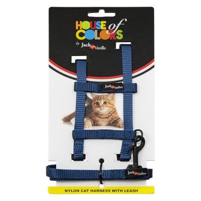 JACK AND VANILLA, Arnés de Gato ergonómico con Correa, Nailon Duradero, Ajuste fácil, Comodidad óptima, diseño Moderno, Color Azul, Talla 10 mm x 120 cm, Modelo de Nailon