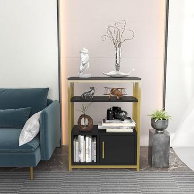 Snygg antracit och guld bokstöd, 60 cm x 80 cm x 29,6 cm | 100% melaminbelagd partikelbräda, 18 mm tjock | Perfekt för modern heminredning