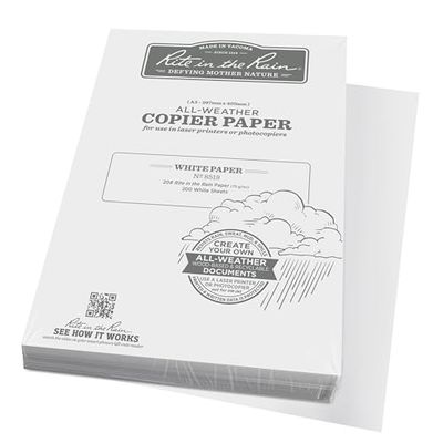 Rite In The Rain A3 Waterproof Copier and Laser Printer Paper White 200 Sheet Pack Recyclable 29.7 cm X 42 cm Map Printing Storage Longevity Resists Oil & Grease Mud & Grime Sweat Laundry Mishap