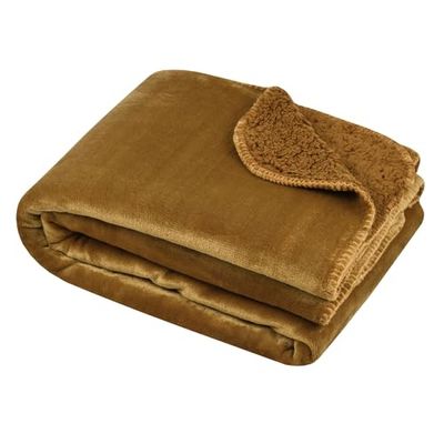 STOF - Pläd - storlek 130 x 160 cm - 100% polyester - kamelfärg - Michigan modell - filt - mjuk varm bekväm, enfärgad