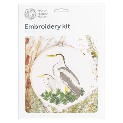 NHM Natural History Museum Embroidery Hoop Decoration Kit, Herons Design, 8 inches, Embroidery Kits for Adults and Cross Stitch Kits for Adults Beginners, Gift Idea, with Embroidery Pattern