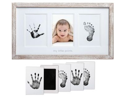 Pearhead Babyprints Pasgeboren Baby Handprint en Voetafdruk Bureau Fotolijst & Impressie Kit, Uitstekende Moederdag, Doop of Doop Gift, Wit